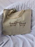 Dachshund Duet Embroidered Canvas Jumbo Tote Bag