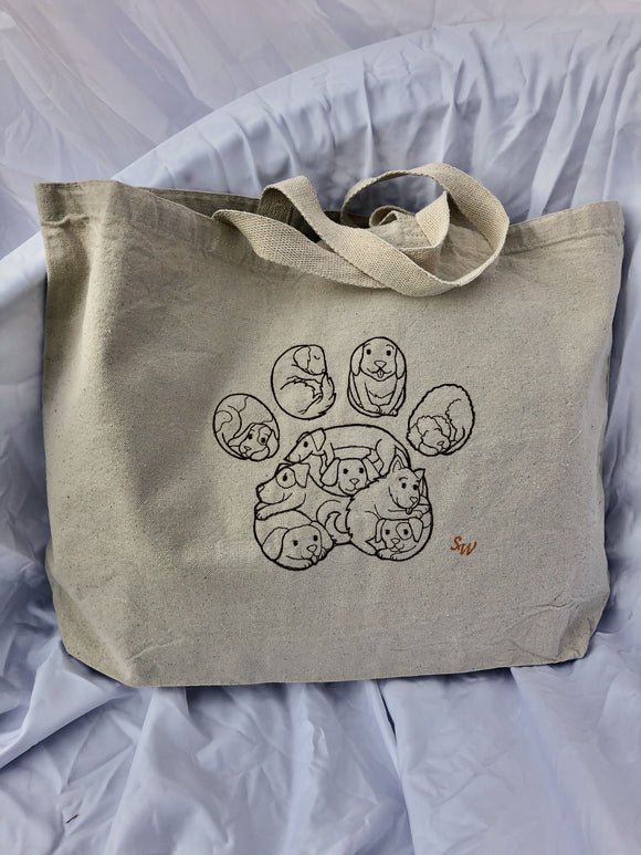 Dog Paw Embroidered Canvas Tote Bag Dog Paw made of Dogs!