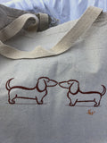 Dachshund Duet Embroidered Canvas Jumbo Tote Bag