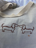 Dachshund Duet Embroidered Canvas Jumbo Tote Bag