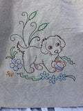 Old Fashioned Embroidered Puppy Canvas Tote Bag