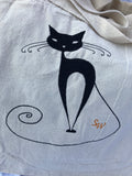 50's style Embroidered Black Cat Canvas Tote Bag