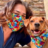 Matching Face Masks and Dog Bandanas Walk your dog in safety and style! 4 fabric designs  Can be Personalized