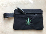 Marijuana Single Leaf Small Embroidered Pouch | stitchywoman.net