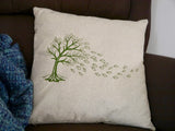 Pillow Cover Embroidered Tree with Blowing Leaves | stitchywoman.net