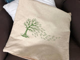 Pillow Cover Embroidered Tree with Blowing Leaves | stitchywoman.net