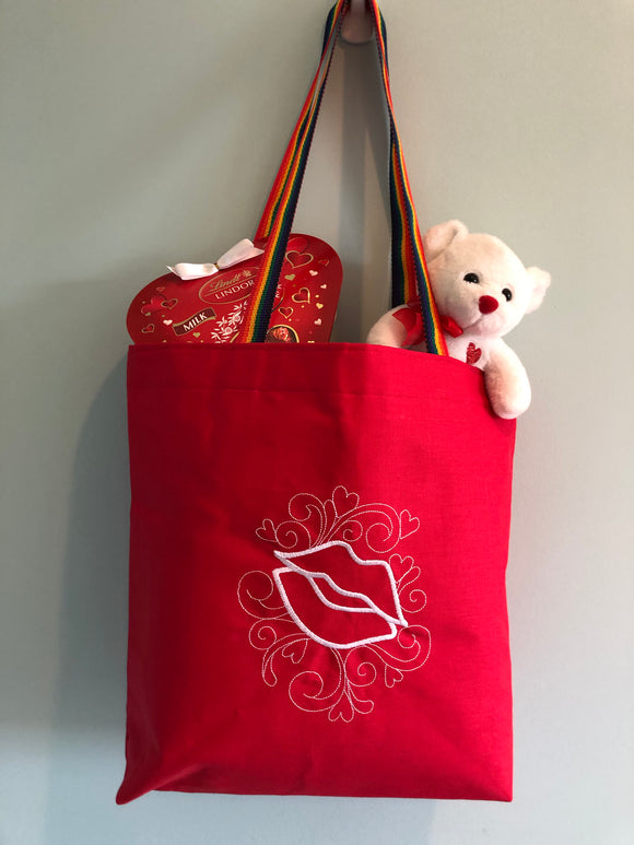 Kissing Lips Embroidered Tote Bag | stitchywoman.net