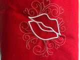 Kissing Lips Embroidered Tote Bag | stitchywoman.net