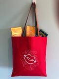 Kissing Lips Embroidered Tote Bag | stitchywoman.net