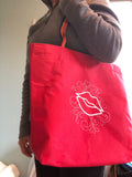 Kissing Lips Embroidered Tote Bag | stitchywoman.net