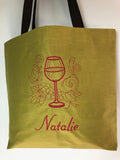 Wine Glass Embroidered "Natalie"  Tote Bag   | stitchywoman.net