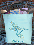 Hummingbird and Music Embroidered Tote Bag | stitchywoman.net