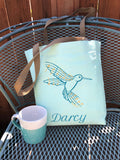 Hummingbird and Music Embroidered Tote Bag | stitchywoman.net