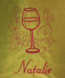 Wine Glass Embroidered "Natalie"  Tote Bag   | stitchywoman.net