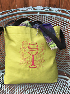 Wine Glass Embroidered "Natalie"  Tote Bag   | stitchywoman.net