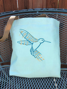 Hummingbird and Music Embroidered Tote Bag | stitchywoman.net