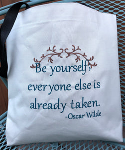 Oscar Wilde Quote Embroidered Tote Bag | stitchywoman.net