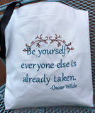 Oscar Wilde Quote Embroidered Tote Bag | stitchywoman.net